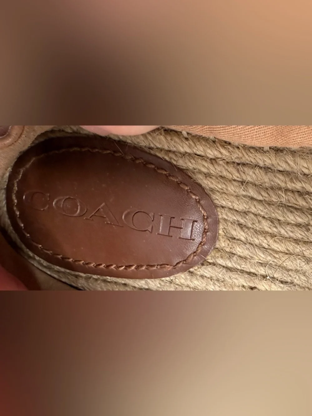 COACH Camryn Beige Black Leather Espadrille Slip On Loafers Size 7